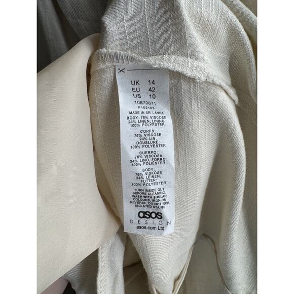 ASOS Design Women's Ivory Linen Blend Long Sleeve Suit Jacket SIze 10 - Picture 5 of 5